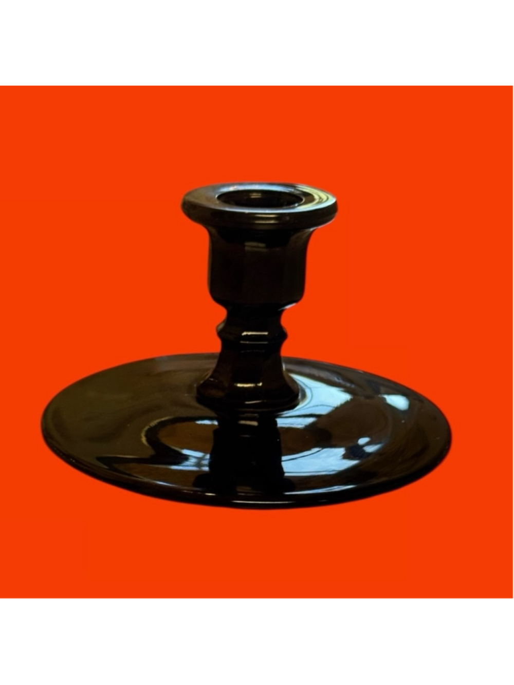 Antique Glossy Black Amethyst Glass Candlestick Art Nouveau Black Fall Decor